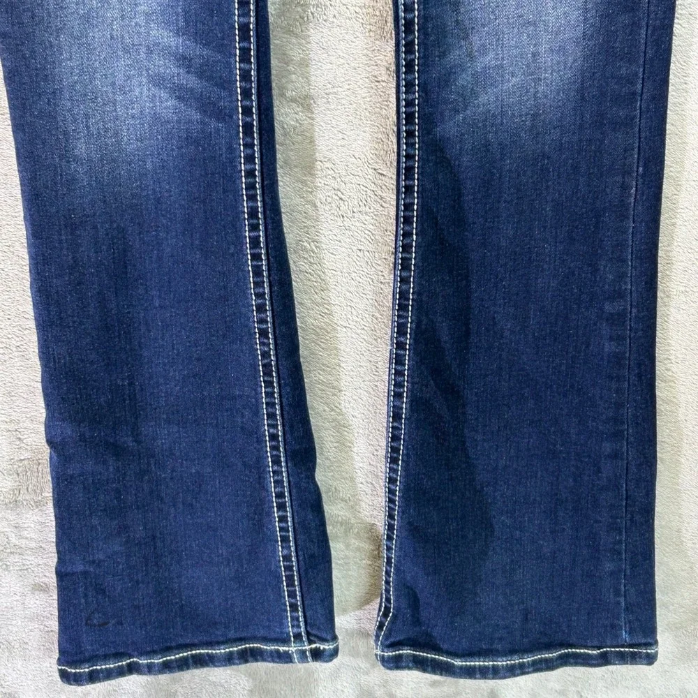 Stella in Dreams Womens Mid Rise Bootcut Jeans Dark Wash Cross Pocket SR100 3/26